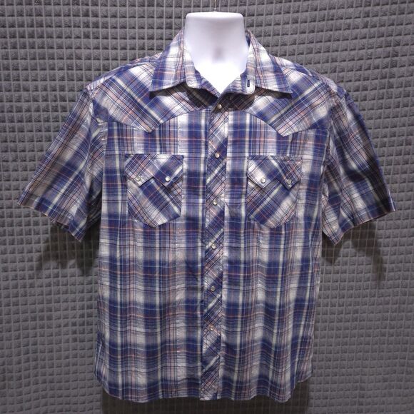 Rustler Pearl Snap Western Shirt Mens Lg Short Sleeve Cowboy Rodeo Silver VTG - Picture 1 of 16